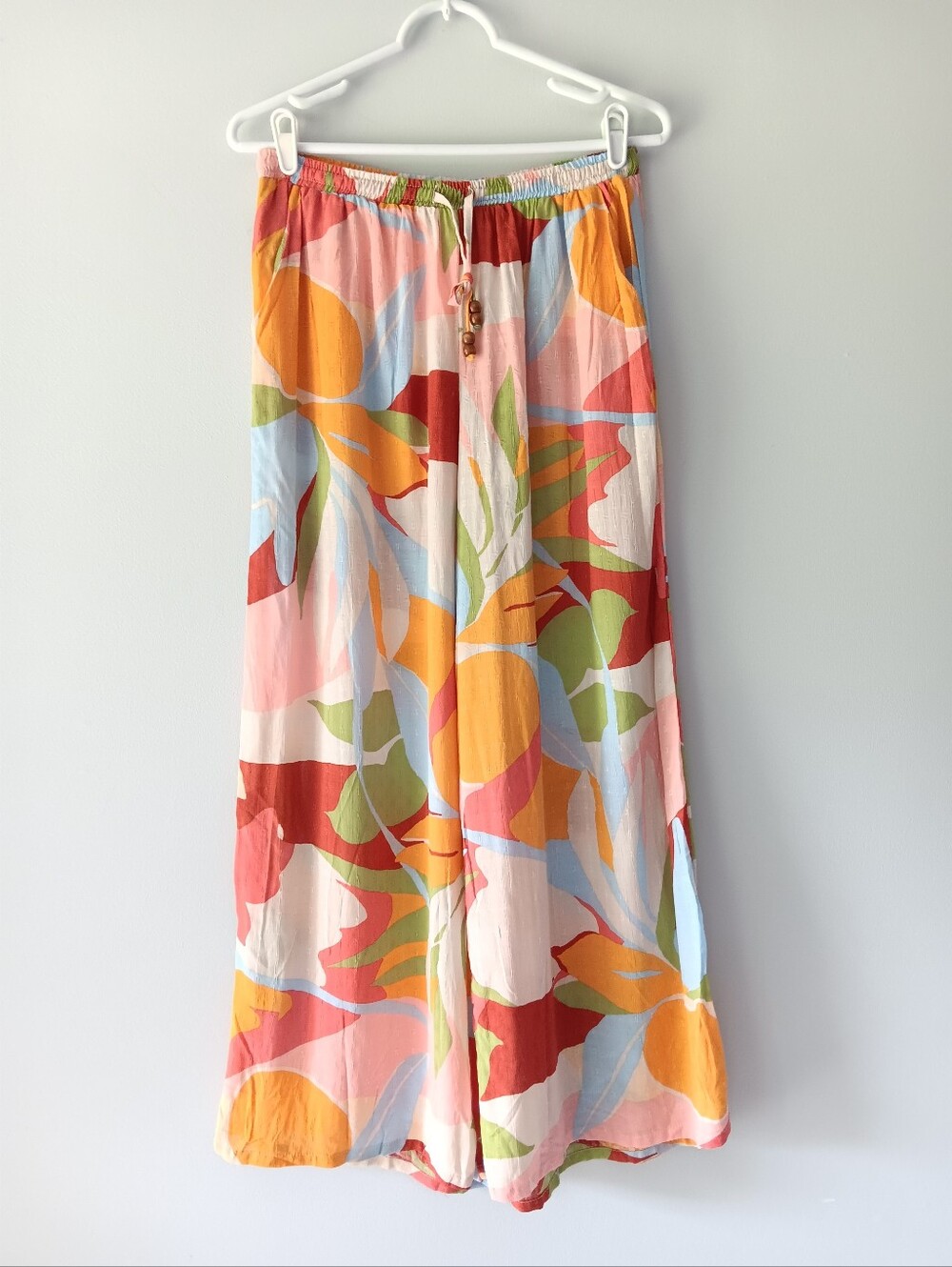 Christian Siriano NY Wide-Leg Pants Large Floral Pattern Orange Green Pink Small